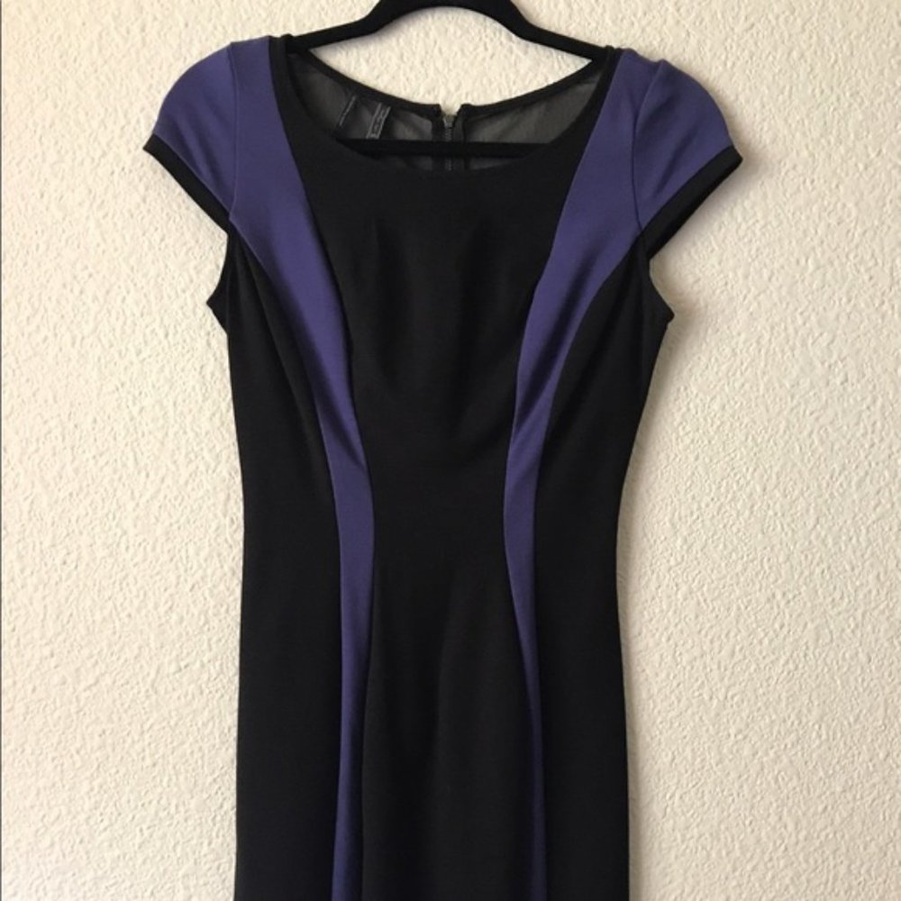 Guess Black w/ Purple Contoured Bands Cap Sleeve Mesh Panel Back Zipper Back 8